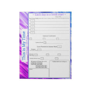 Purple, Hot Pink, Blue 5 plus 1 Meal Tracker Notepad