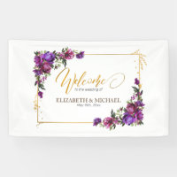 Purple Hot Pink Gold Watercolor Floral Wedding