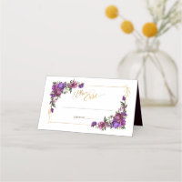 Purple Hot Pink Gold Watercolor Floral Wedding Pla