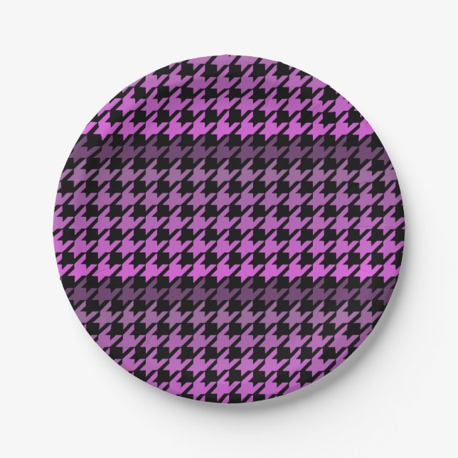 Purple houndstooth paper plates (Front)