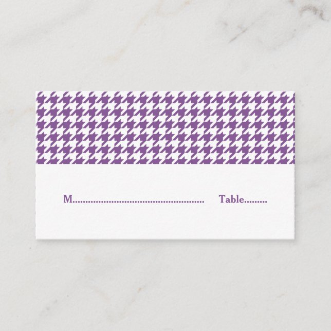 Purple Houndstooth Wedding Place Card (Front)