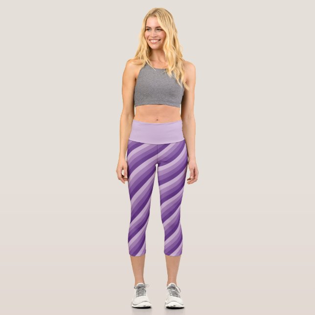 Purple Hues Diagonal Stripes Capri Leggings (Front)