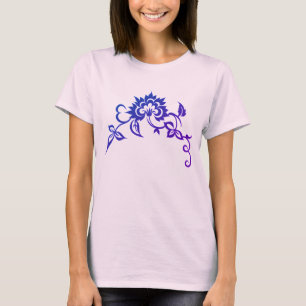Purple Hues Floral And Leaves Stencil Art T-Shirt