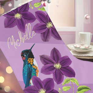 Purple Hummingbird Clematis Flower Pretty Holiday Large Christmas Stocking