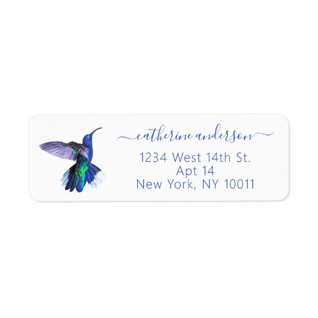 Purple Hummingbird Modern Script Return Address (Front)