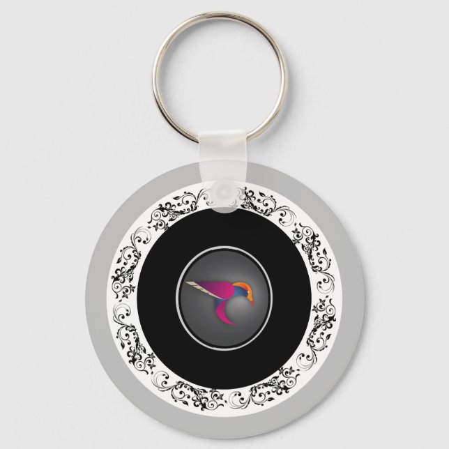 Purple Hummingbird Ornamental Circle Design Key Ring (Front)