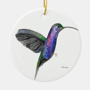 Purple hummingbird watercolor animal bird cute ceramic tree decoration