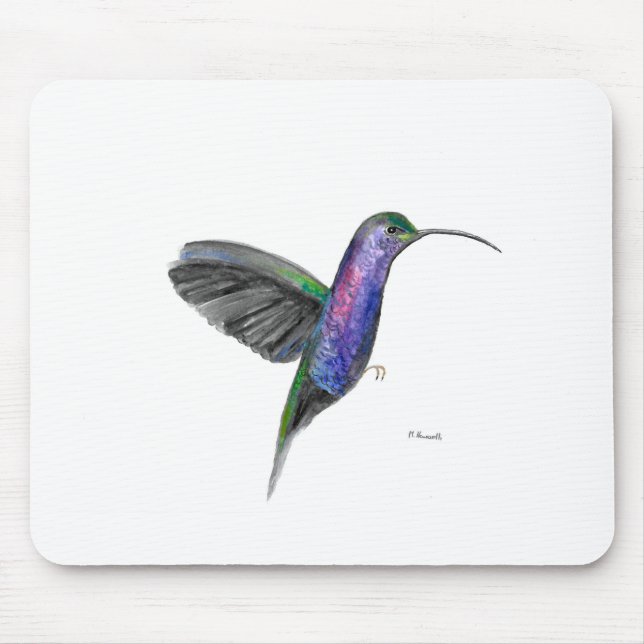 Purple hummingbird watercolour mouse pad (Front)