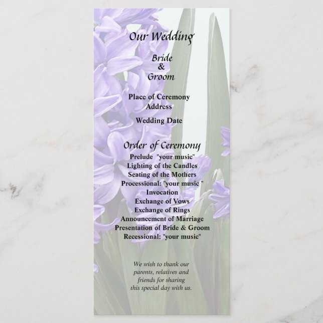 Purple Hyacinth Duo Programme (Front)