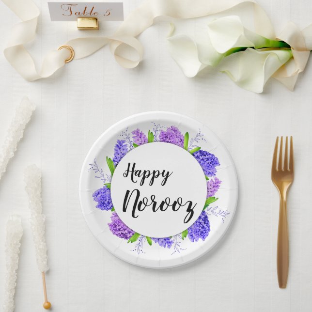 Purple Hyacinth Wreath New Year Happy Norooz Paper Plate (Wedding)