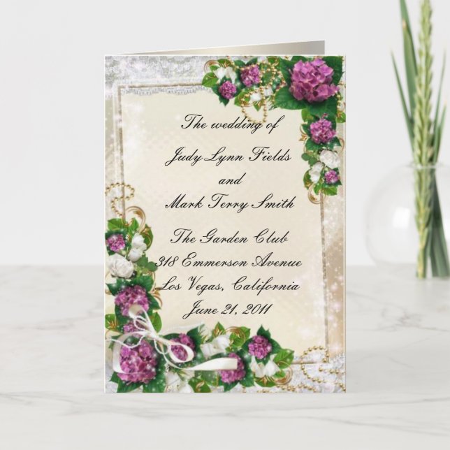 Purple Hydrangea And Lace Program Card (Front)
