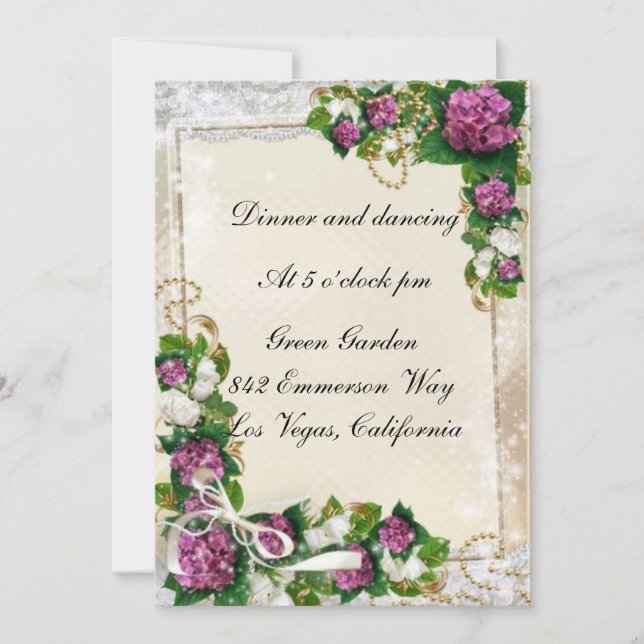 Purple Hydrangea And Lace Reception Card (Front)