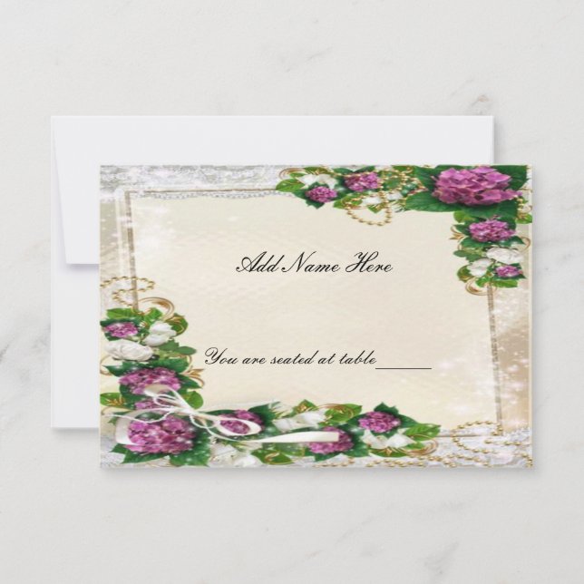 Purple Hydrangea And Lace Table Place Card (Front)