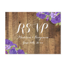 Purple Hydrangea Barn Wood Wedding RSVP Postcard2