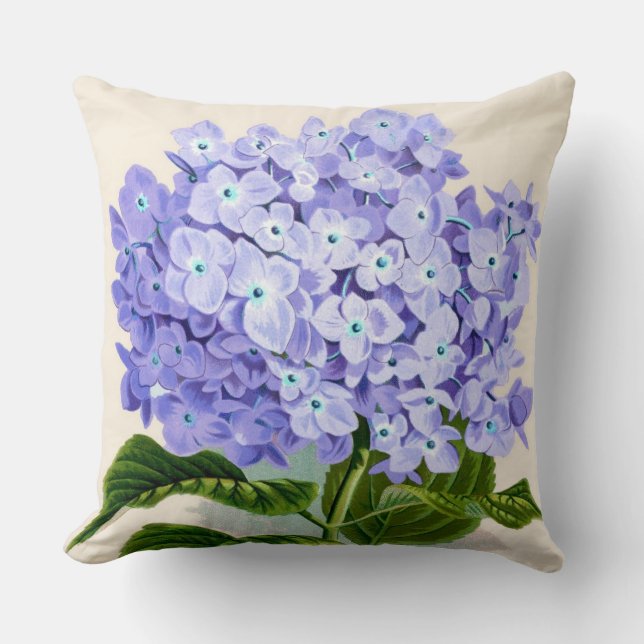 Purple Hydrangea Botanical Print Cushion (Front)