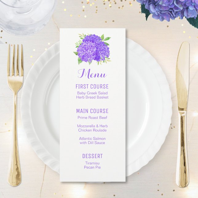 Purple Hydrangea Bouquet Watercolor Flower Menus (Creator Uploaded)