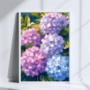 Purple Hydrangea Bush Floral Watercolor Painting Poster
