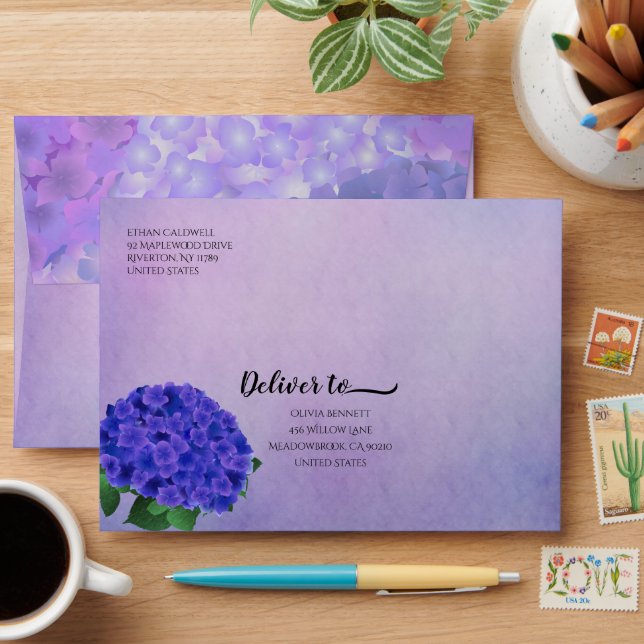 Purple Hydrangea Colourful Envelope (Desk)