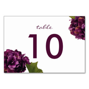 Purple Hydrangea - floral table number card