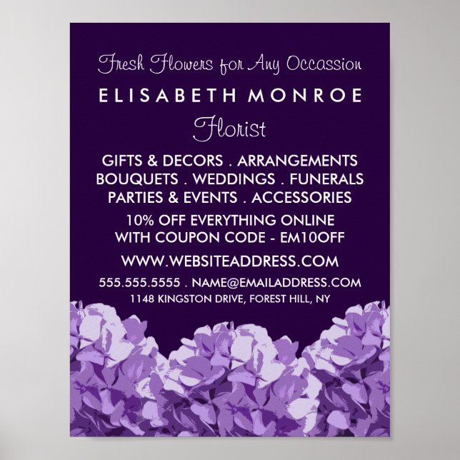 Purple Hydrangea, Floristry Advertising Poster (Front)
