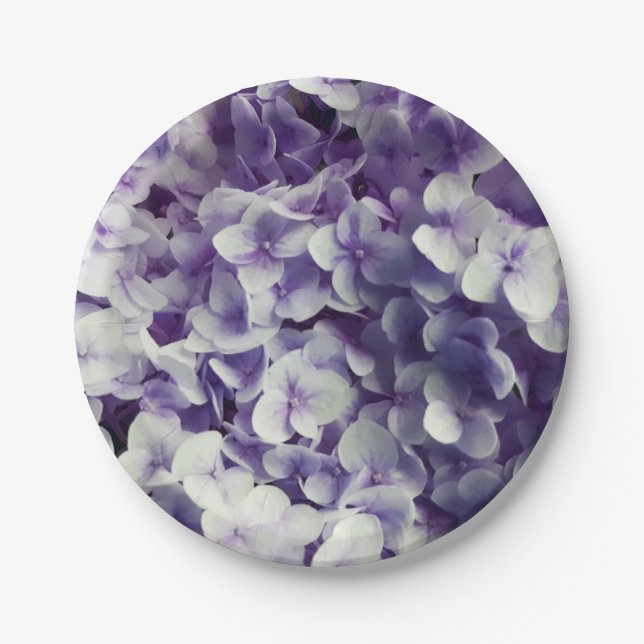 Purple Hydrangea flower background Paper Plate (Front)