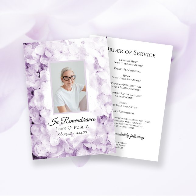 Purple Hydrangea Flowers Funeral Memorial Service Programme (Creator Uploaded)