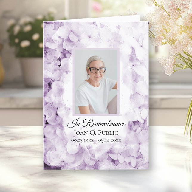 Purple Hydrangea Flowers Funeral Service Folded Programme (Creator Uploaded)