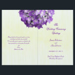 Purple Hydrangea Folded Wedding Program Template<br><div class="desc">Purple hydrangea flower wedding program template to customise with your own text and wording, to be folded in half after purchase. A large floral image at the top will appear half on the front page and half on the back. Text is matching purple on a lightly lined background for a...</div>
