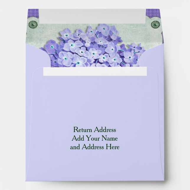 Purple Hydrangea Green Paper Ribbon Square Cutouts Envelopes (Back (Bottom))