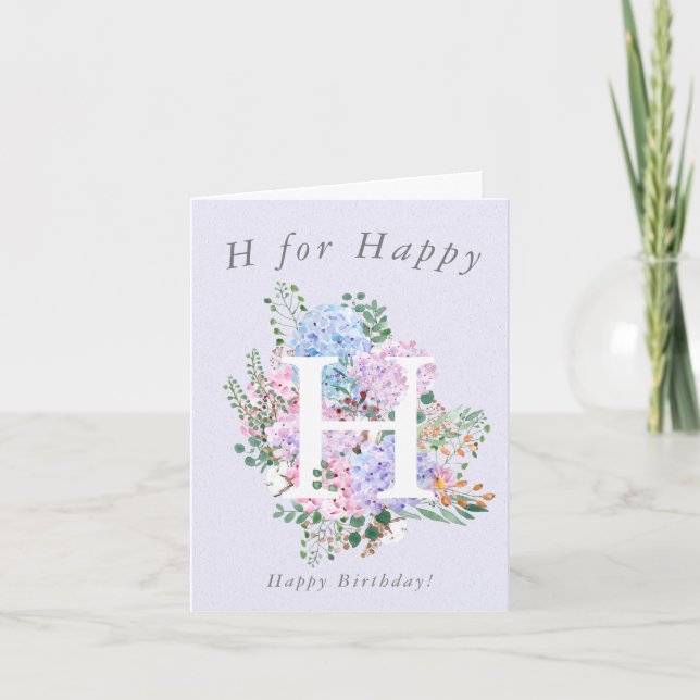 purple hydrangea  H for Happy birthday Card  (Front)