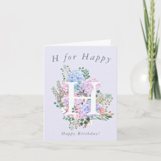 purple hydrangea H for Happy birthday Card