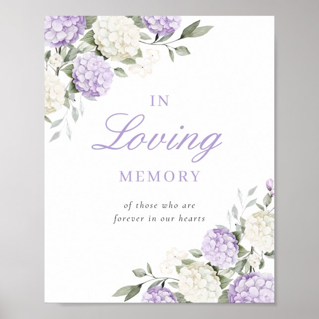 Purple Hydrangea In Loving Memory Memorial Sign (Front)