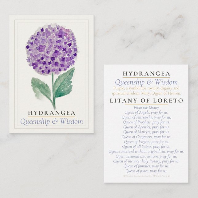 Purple Hydrangea Marian Garden Holy Card | Queen  (Front/Back)