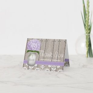 PURPLE Hydrangea Monogrammed Mason Jar THANK YOU Card
