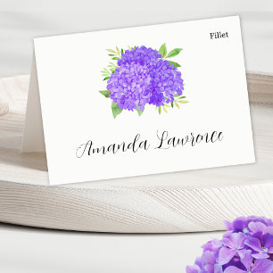Purple Hydrangea Name Meal Option Place Cards