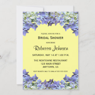 Purple Hydrangea on Yellow Bridal Shower Invitation