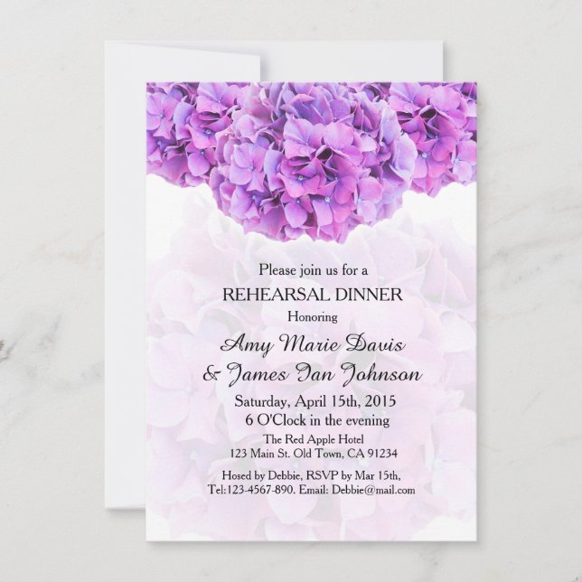 Purple hydrangea rehearsal dinner hydrangea4 invitation (Front)