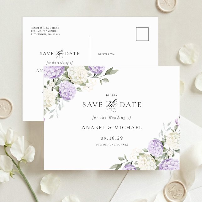 Purple Hydrangea Save the Date Invitation Postcard (Creator Uploaded)