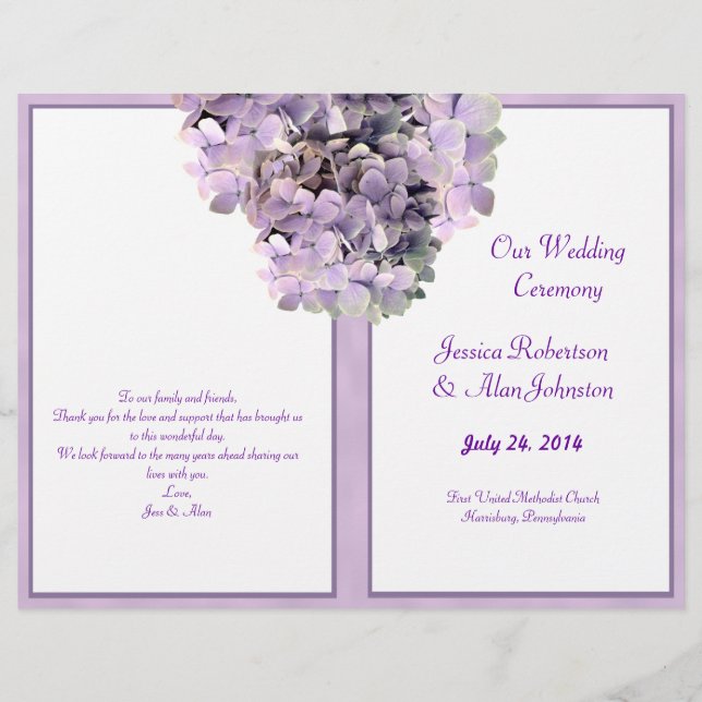 Purple Hydrangea Template Wedding Program (Front)