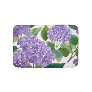Purple Hydrangea Watercolor Floral Coastal Bath Mat