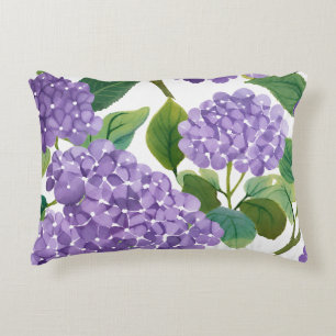 Purple Hydrangea Watercolor Floral Coastal Decorative Cushion