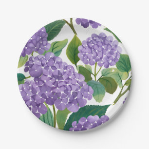 Purple Hydrangea Watercolor Floral Coastal Paper Plate