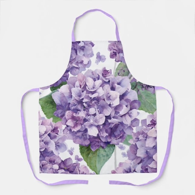 Purple Hydrangea Watercolor Floral Lavender Bloom  Apron (Front)
