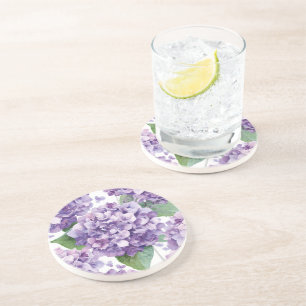 Purple Hydrangea Watercolor Floral Lavender Bloom Coaster