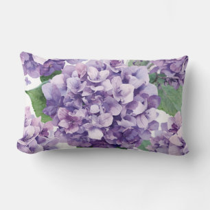 Purple Hydrangea Watercolor Floral Lavender Bloom  Lumbar Cushion