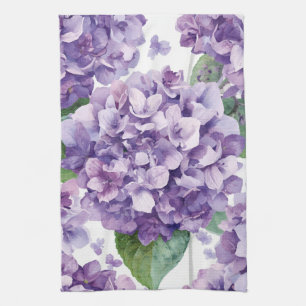 Purple Hydrangea Watercolor Floral Lavender Bloom  Tea Towel