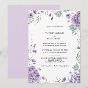 Purple Hydrangea Watercolor Floral Wedding Invitation