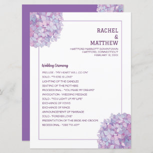 Purple Hydrangea Wedding Flat Program Programme