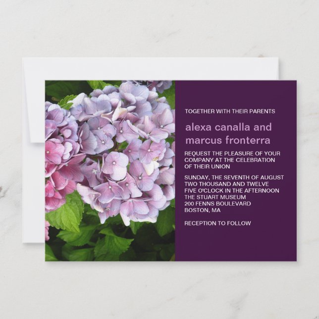 Purple Hydrangea Wedding Invitation (Front)
