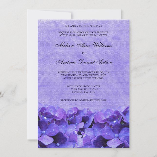 Purple Hydrangea Wedding Invitations (Front)